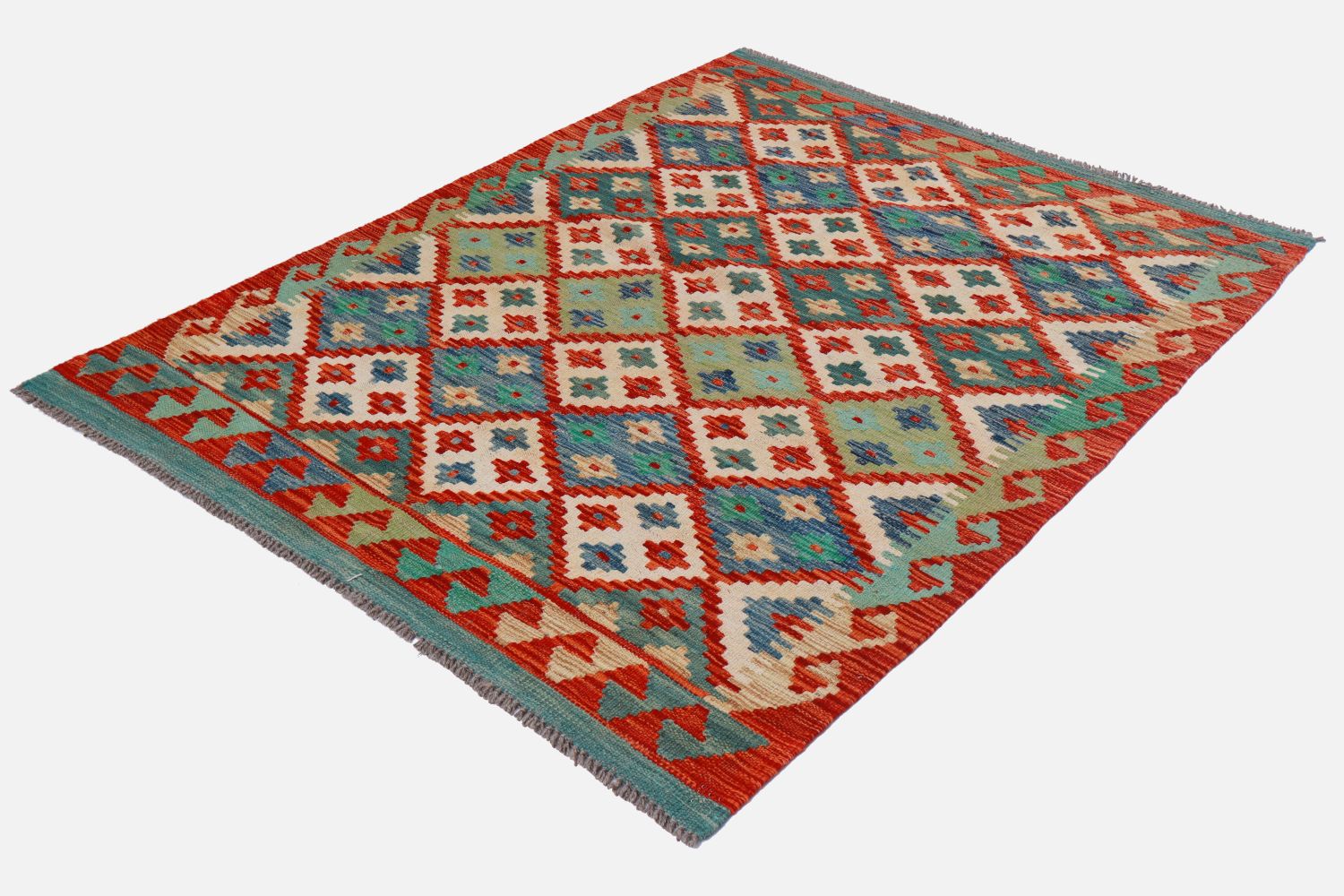 Kleurrijk Tapijt Laagpolig Handgeweven Wollen Vloerkleed - Omid Afghan Kelim 159x110