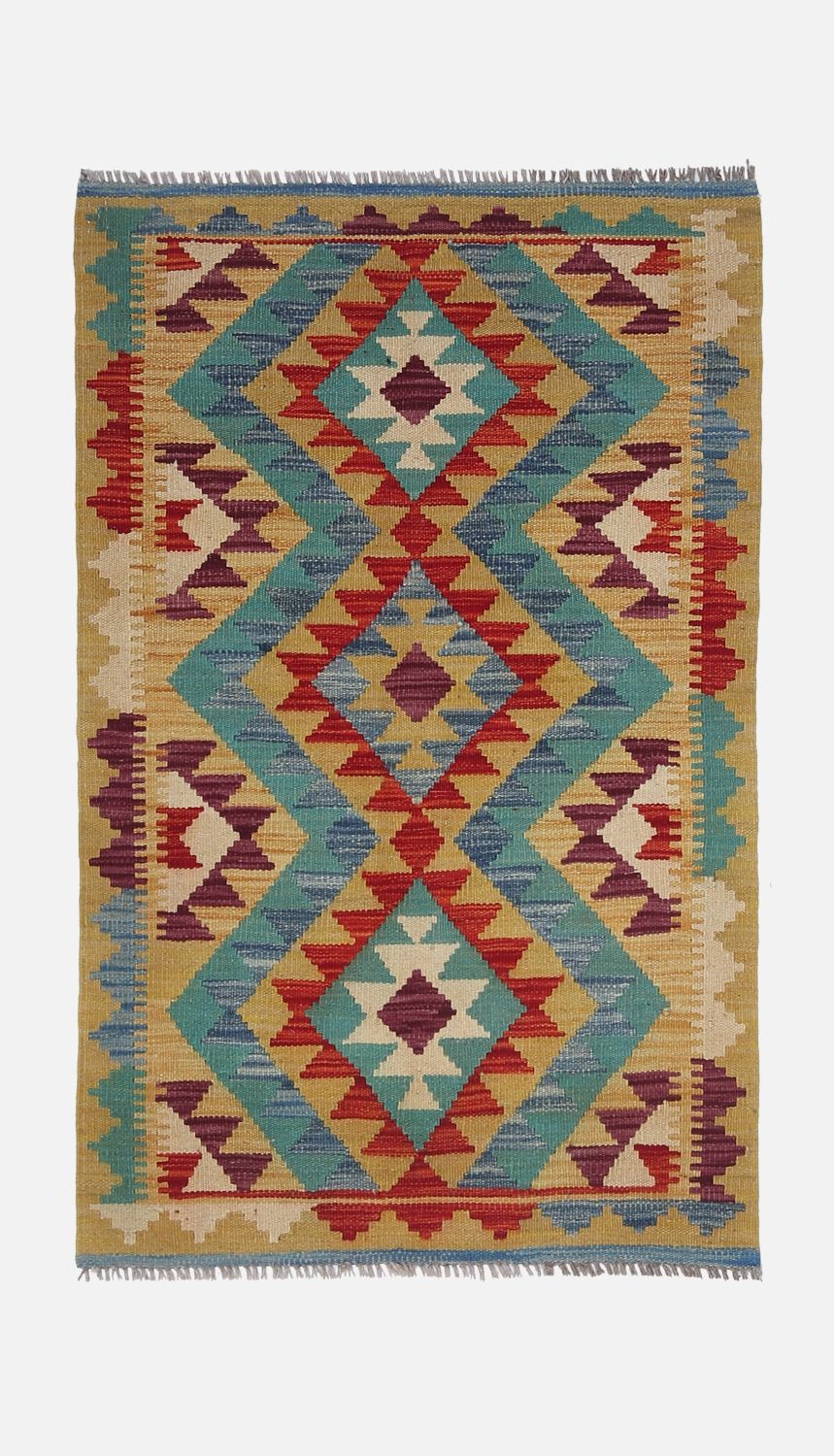 Kleurrijk Tapijt Laagpolig Handgeweven Wollen Vloerkleed - Omid Afghan Kelim 123x78