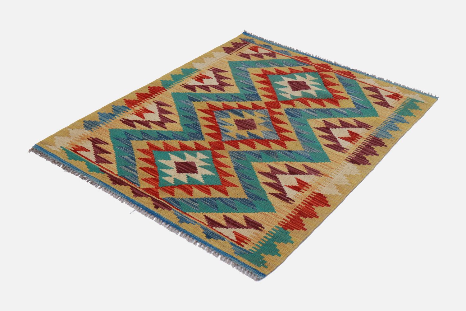 Kleurrijk Tapijt Laagpolig Handgeweven Wollen Vloerkleed - Omid Afghan Kelim 123x78