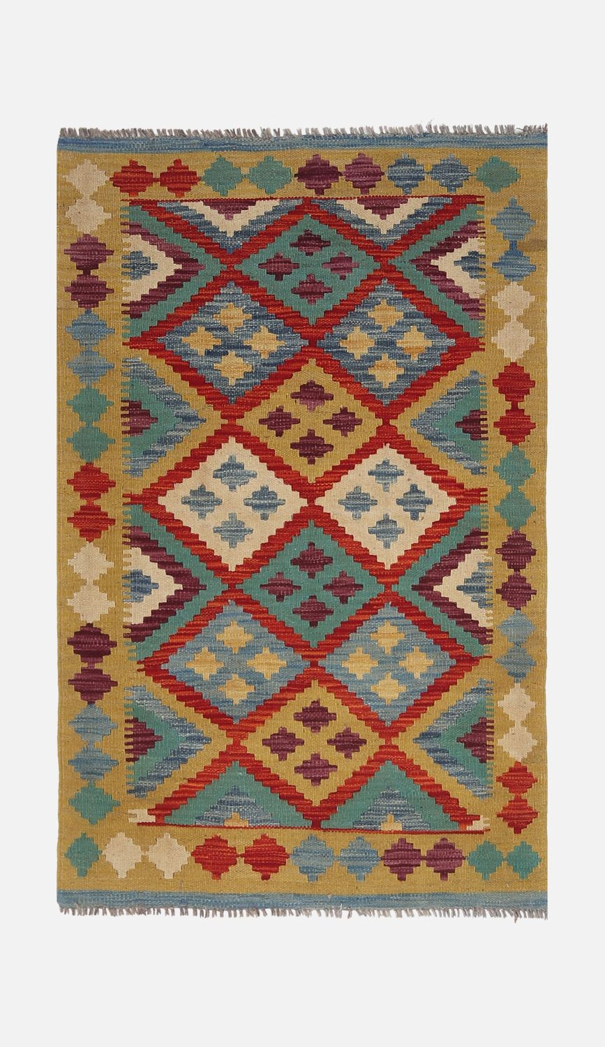 Kleurrijk Tapijt Laagpolig Handgeweven Wollen Vloerkleed - Omid Afghan Kelim 127x81