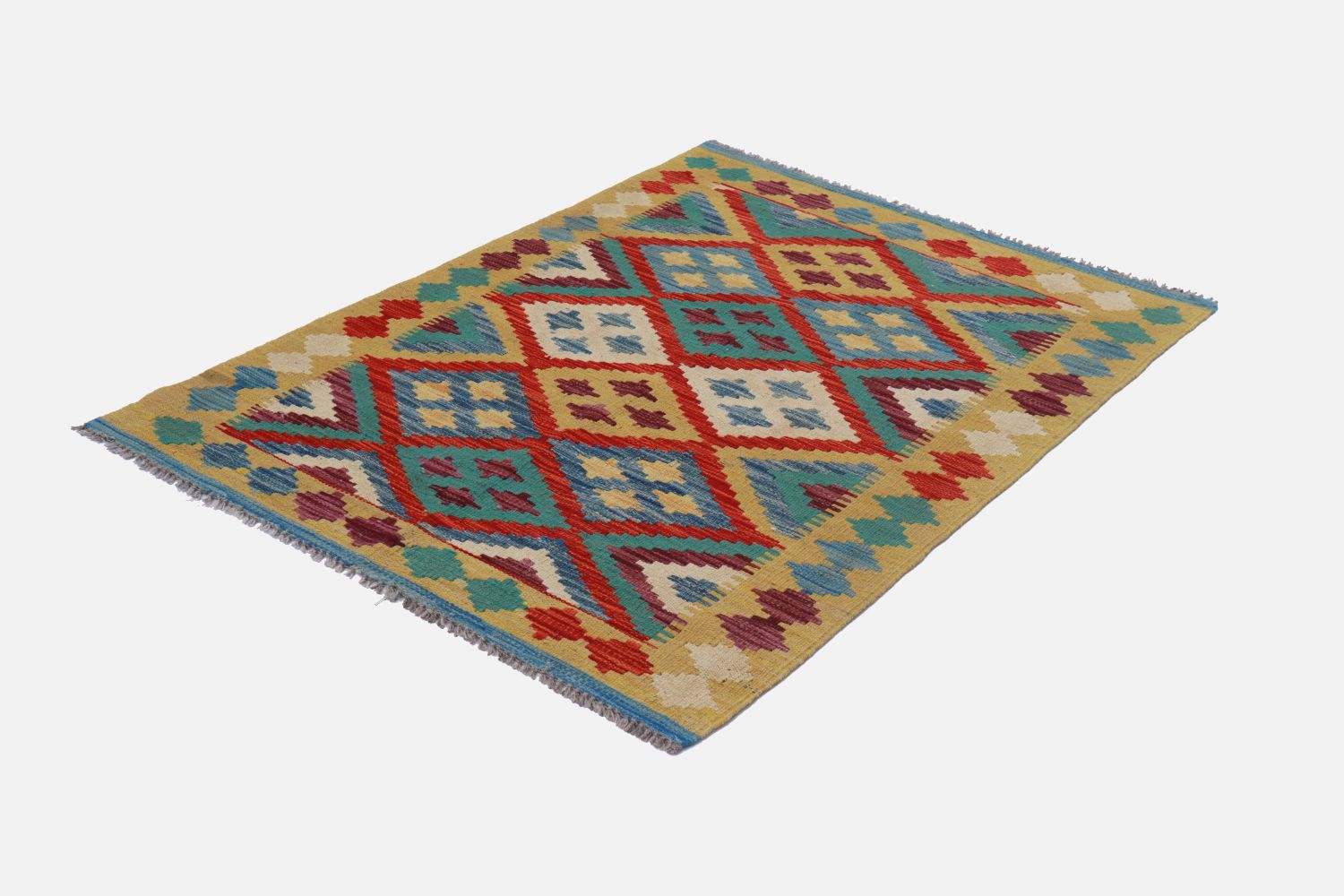 Kleurrijk Tapijt Laagpolig Handgeweven Wollen Vloerkleed - Omid Afghan Kelim 127x81