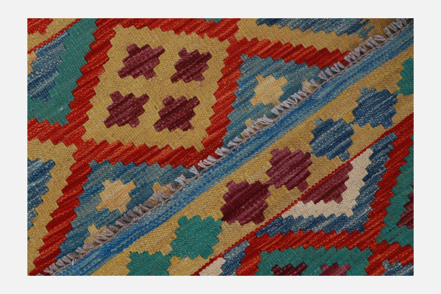 Kleurrijk Tapijt Laagpolig Handgeweven Wollen Vloerkleed - Omid Afghan Kelim 127x81