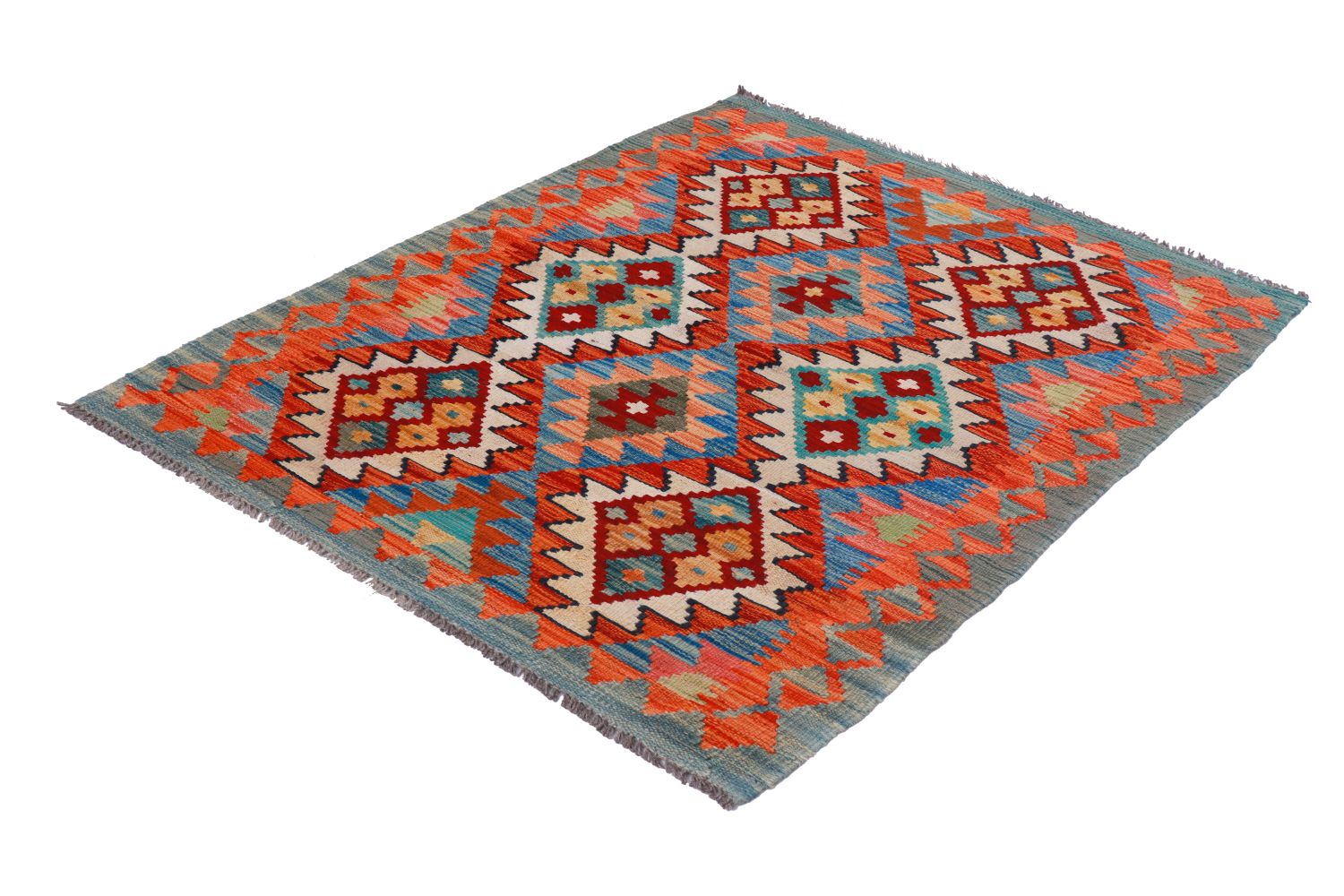 Kleurrijk Tapijt Laagpolig Handgeweven Wollen Vloerkleed - Omid Afghan Kelim 127x83