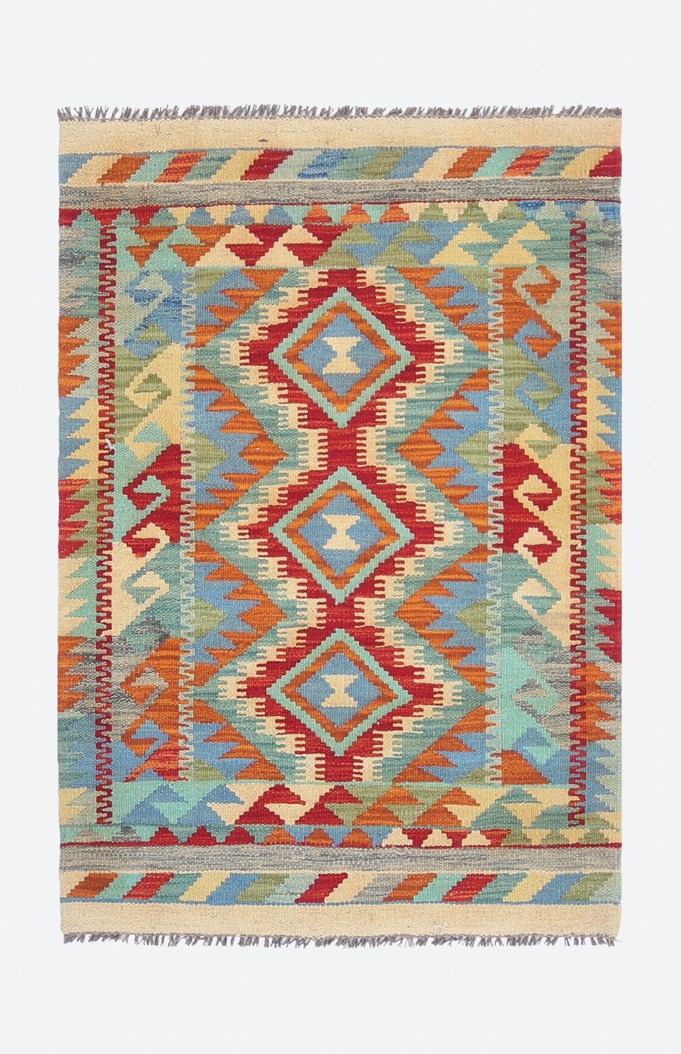 Kleurrijk Tapijt Laagpolig Handgeweven Wollen Vloerkleed - Omid Afghan Kelim 116x83