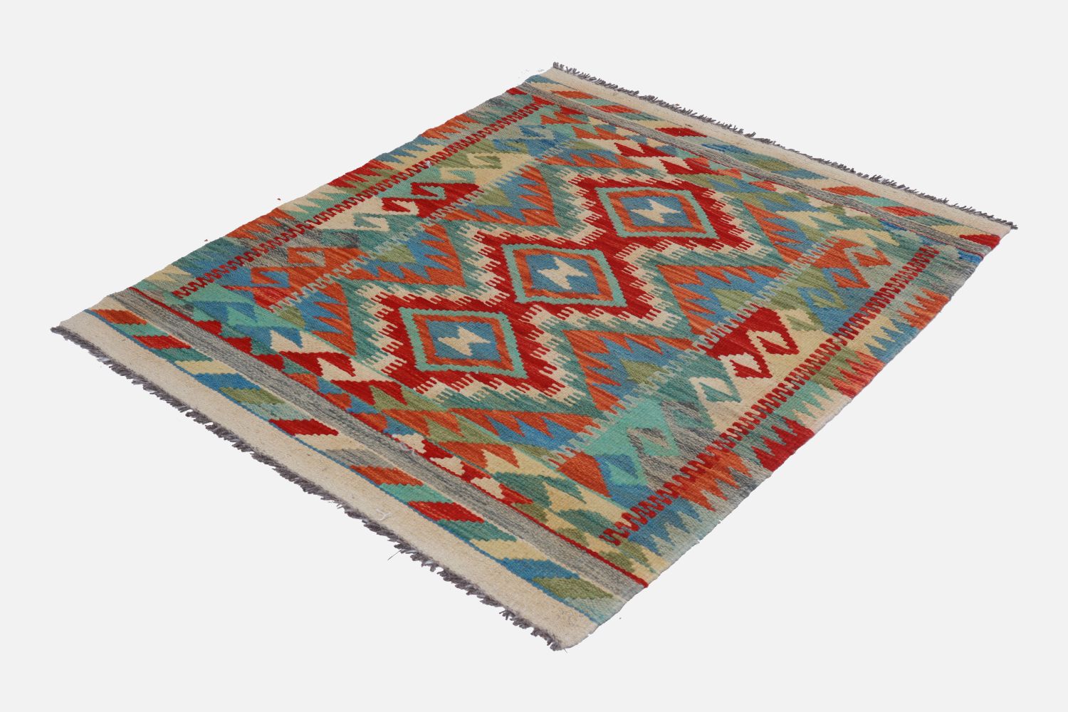 Kleurrijk Tapijt Laagpolig Handgeweven Wollen Vloerkleed - Omid Afghan Kelim 116x83