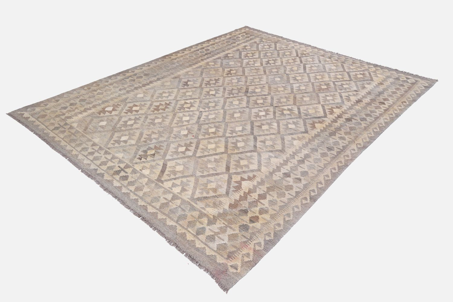 Beige Tapijt Laagpolig Handgeweven Wollen Vloerkleed - Omid Afghan Natural Kelim 292x203