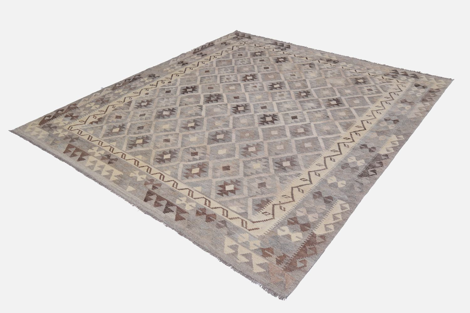 Beige Tapijt Laagpolig Handgeweven Wollen Vloerkleed - Omid Afghan Natural Kelim 288x206