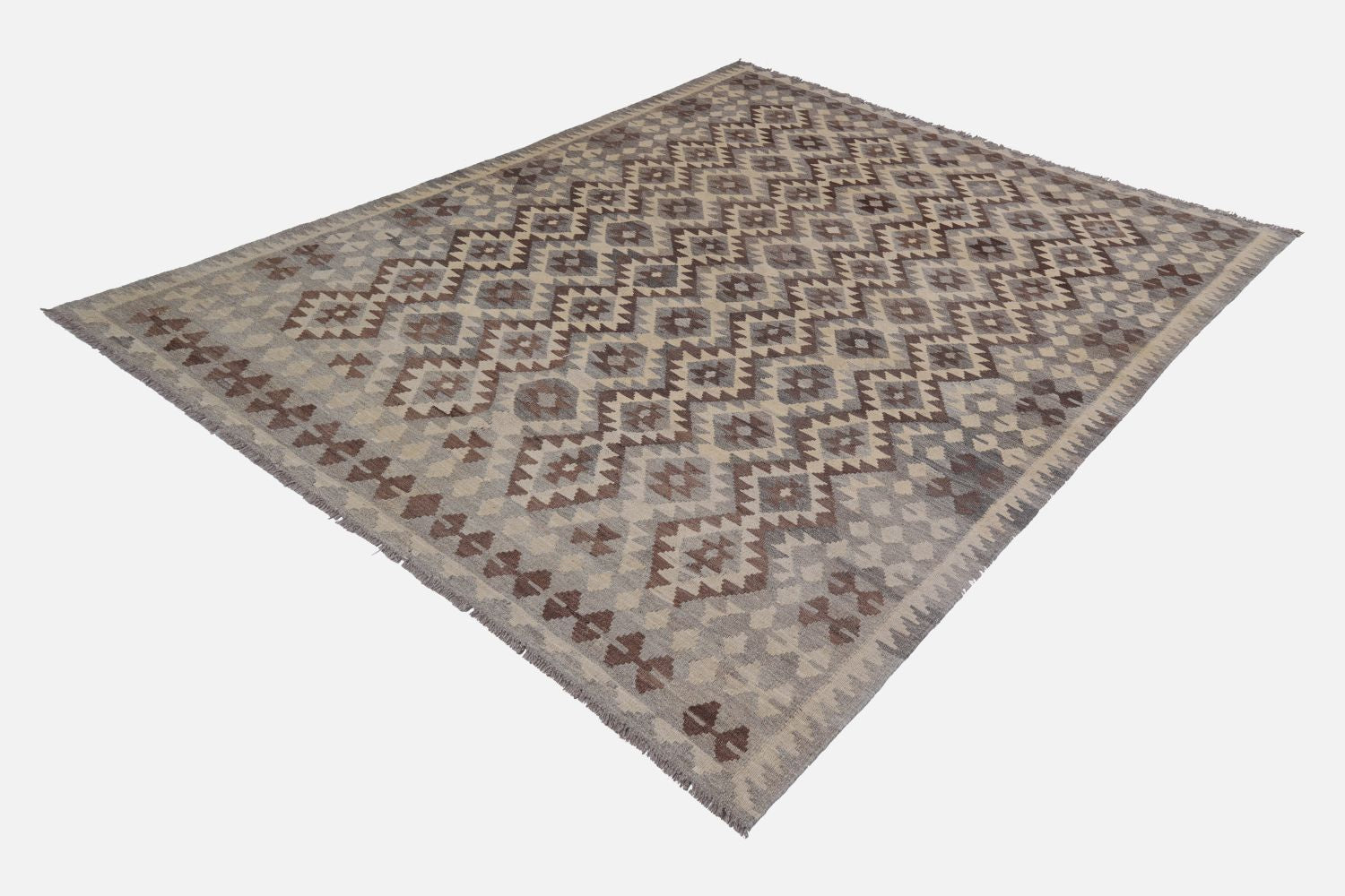 Beige Tapijt Laagpolig Handgeweven Wollen Vloerkleed - Omid Afghan Natural Kelim 245x175