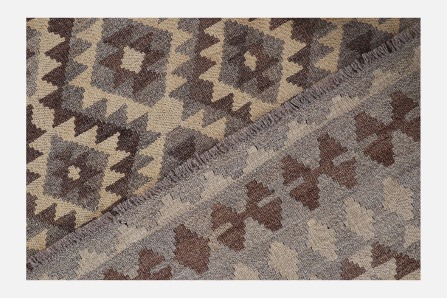 Beige Tapijt Laagpolig Handgeweven Wollen Vloerkleed - Omid Afghan Natural Kelim 245x175