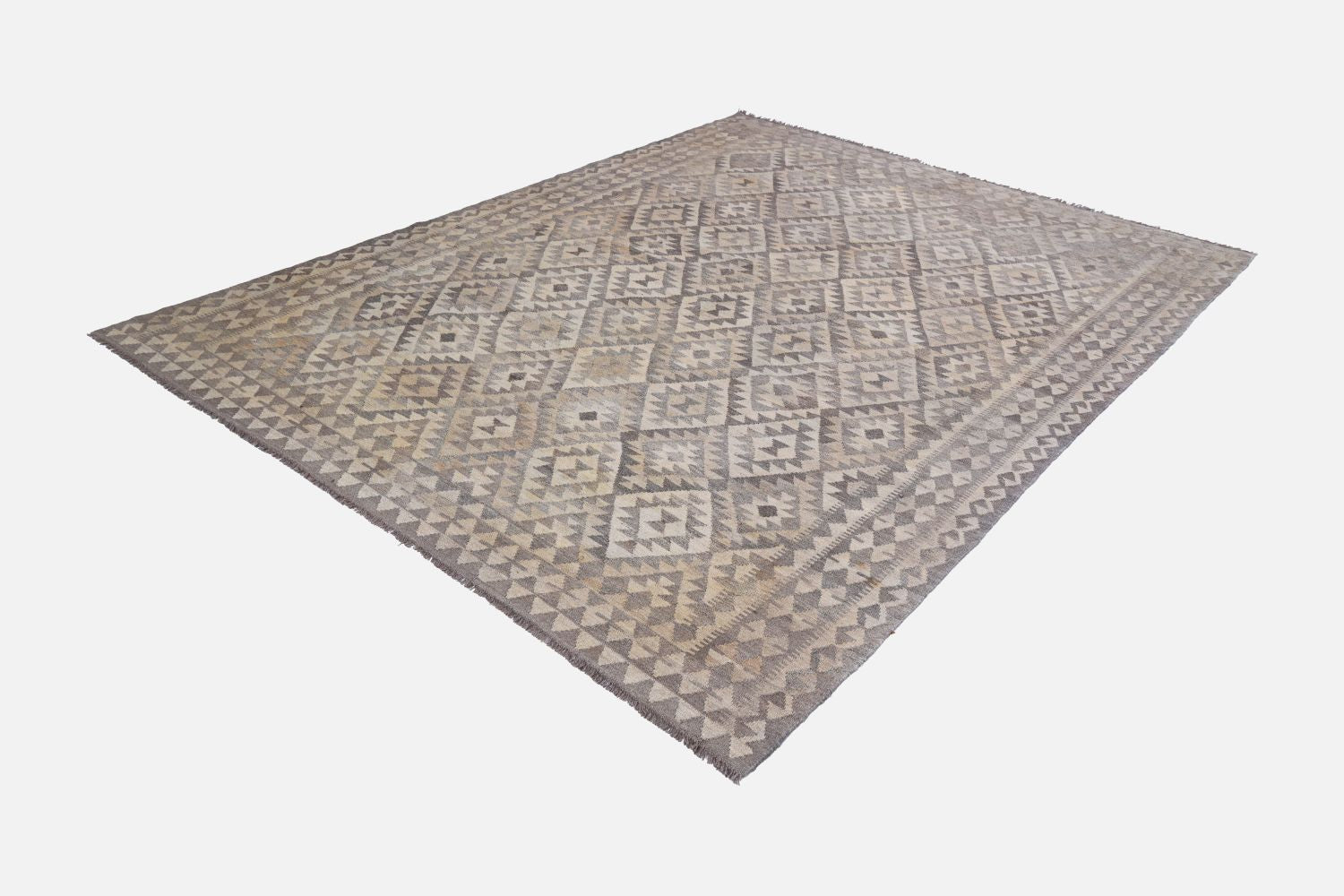 Beige Tapijt Laagpolig Handgeweven Wollen Vloerkleed - Omid Afghan Natural Kelim 246x171