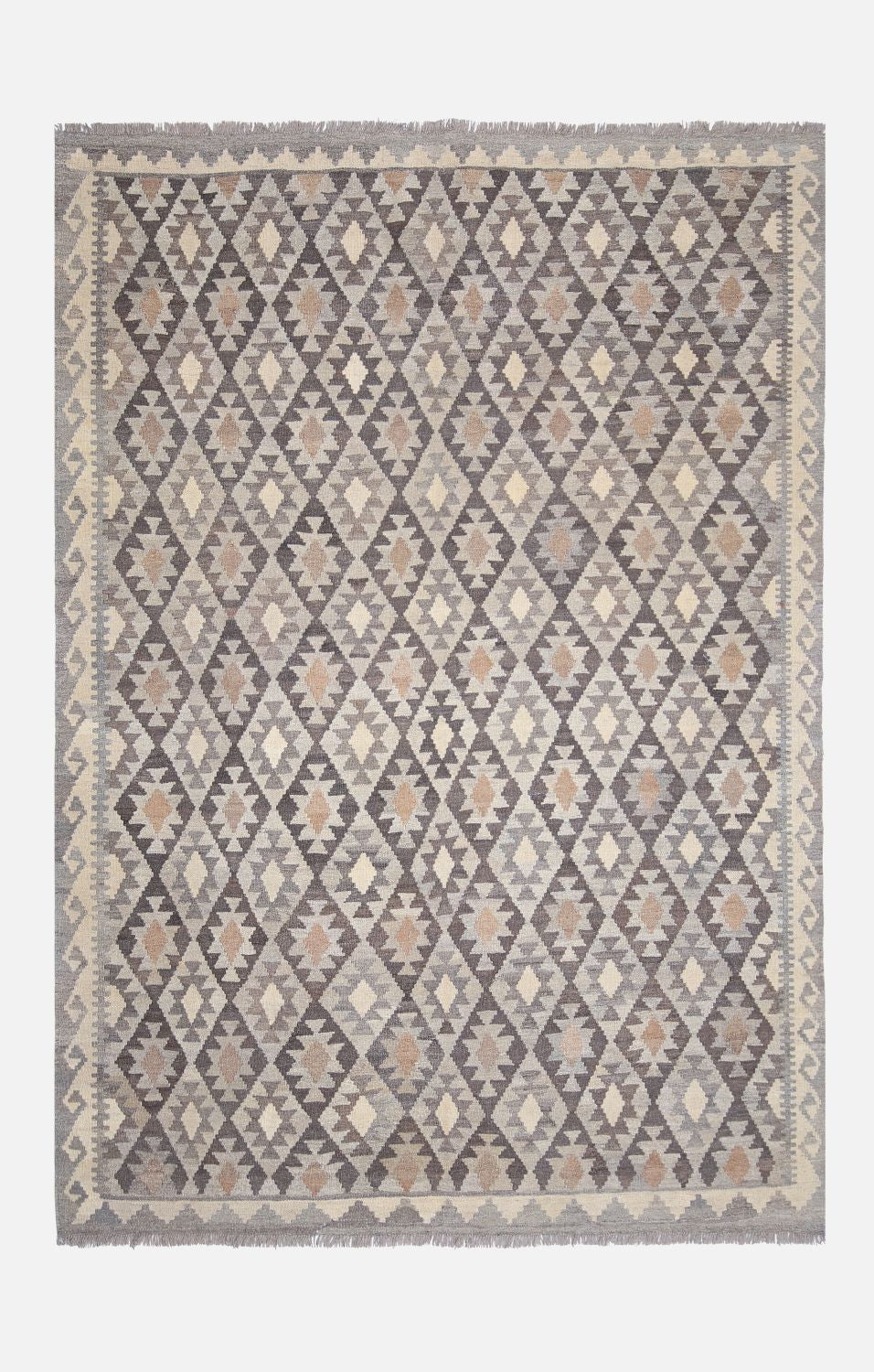 Beige Tapijt Laagpolig Handgeweven Wollen Vloerkleed - Omid Afghan Natural Kelim 237x167