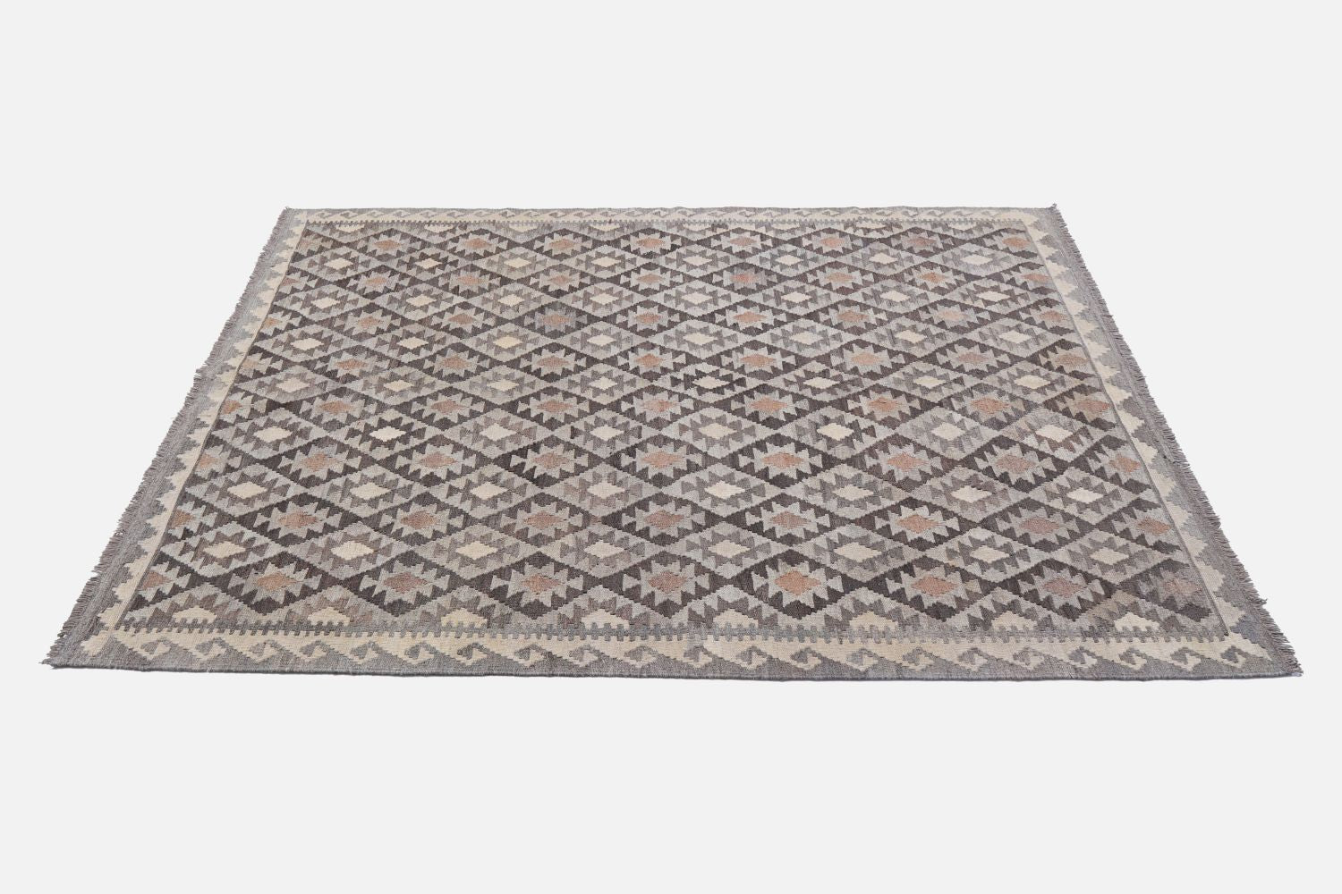 Beige Tapijt Laagpolig Handgeweven Wollen Vloerkleed - Omid Afghan Natural Kelim 237x167