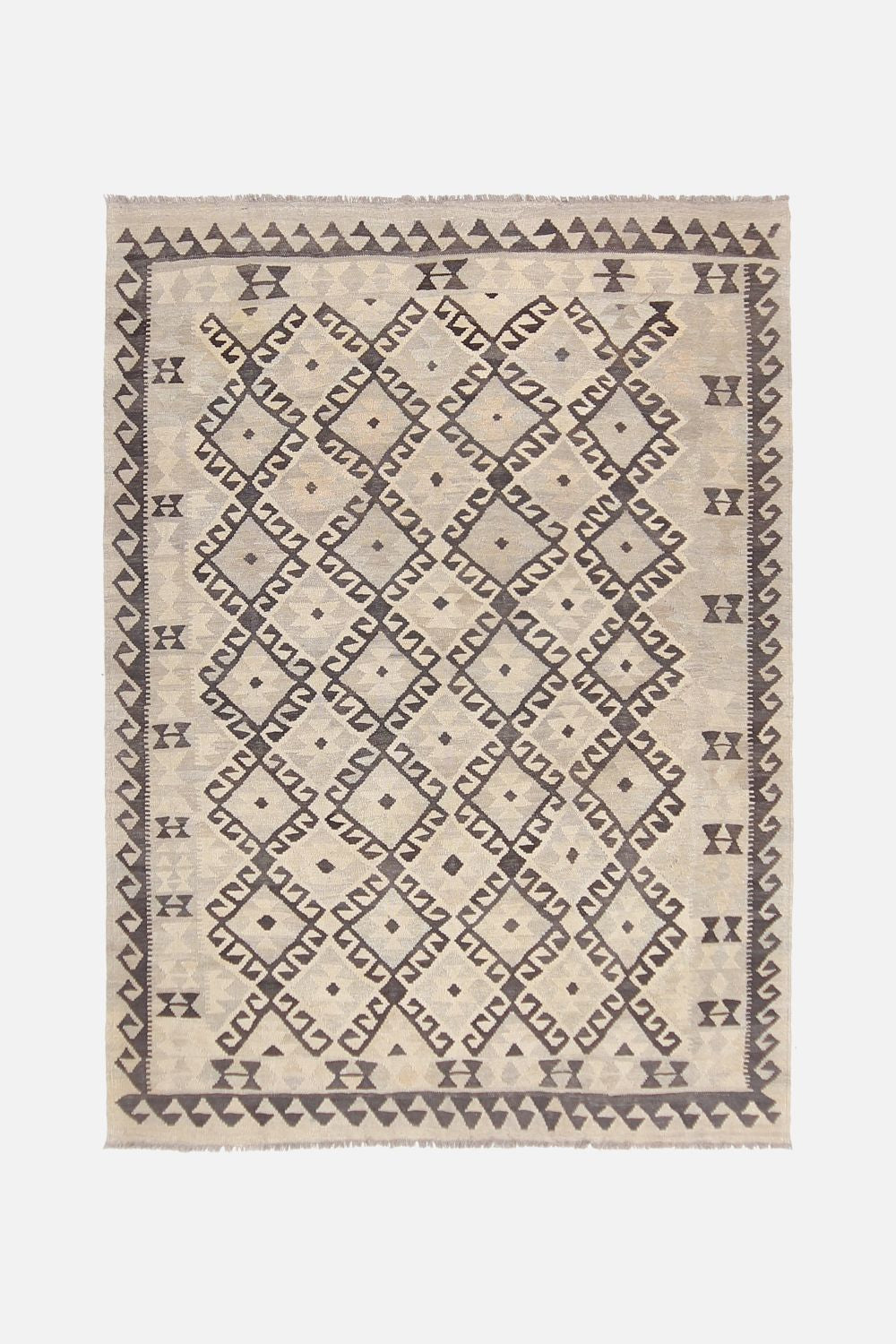 Beige Tapijt Laagpolig Handgeweven Wollen Vloerkleed - Omid Afghan Natural Kelim 242x177
