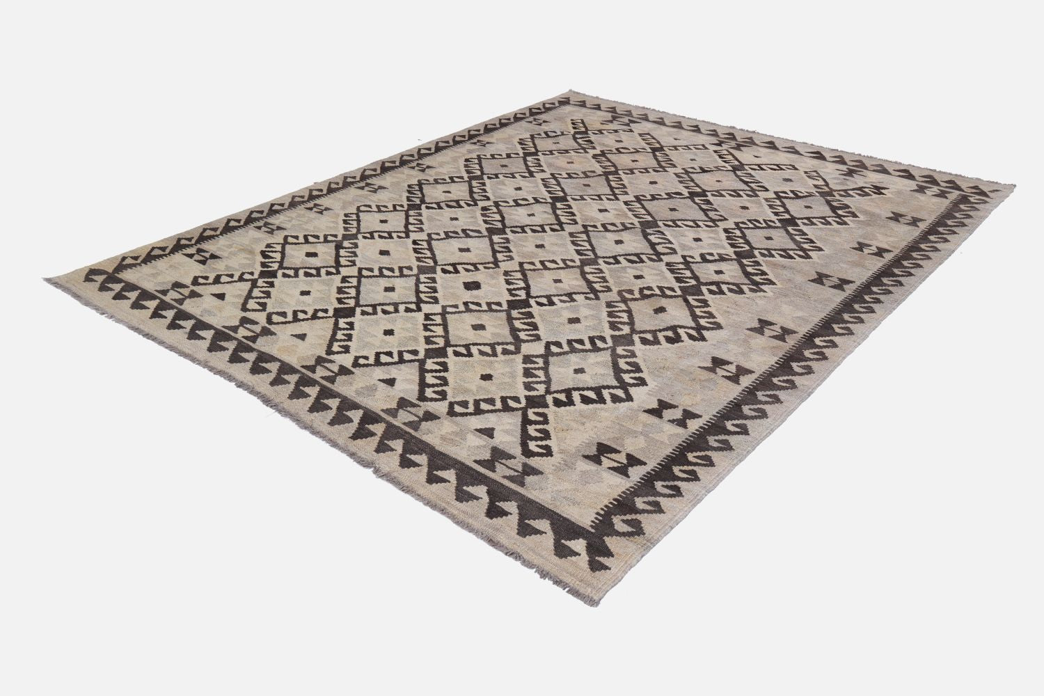 Beige Tapijt Laagpolig Handgeweven Wollen Vloerkleed - Omid Afghan Natural Kelim 242x177