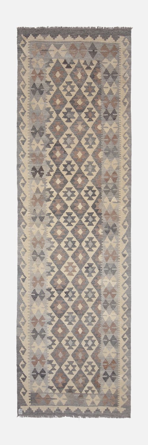 Beige Tapijt Laagpolig Handgeweven Wollen Vloerkleed - Omid Afghan Natural Kelim 292x84