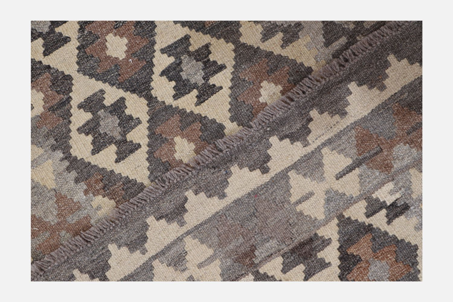 Beige Tapijt Laagpolig Handgeweven Wollen Vloerkleed - Omid Afghan Natural Kelim 292x84