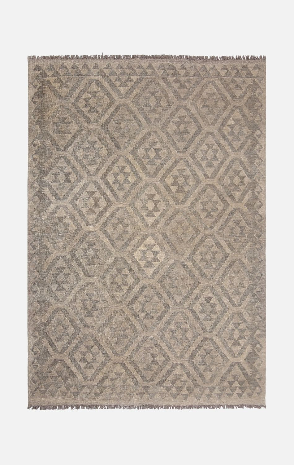 Beige Tapijt Laagpolig Handgeweven Wollen Vloerkleed - Omid Afghan Natural Kelim 180x124