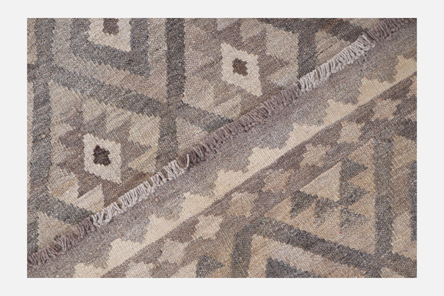 Beige Tapijt Laagpolig Handgeweven Wollen Vloerkleed - Omid Afghan Natural Kelim 179x128