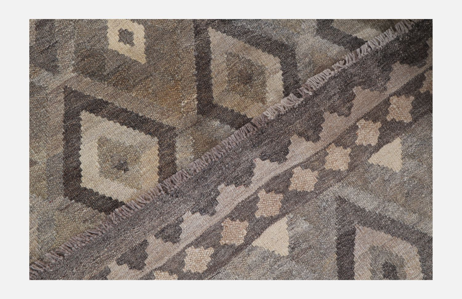 Beige Tapijt Laagpolig Handgeweven Wollen Vloerkleed - Omid Afghan Natural Kelim 176x134