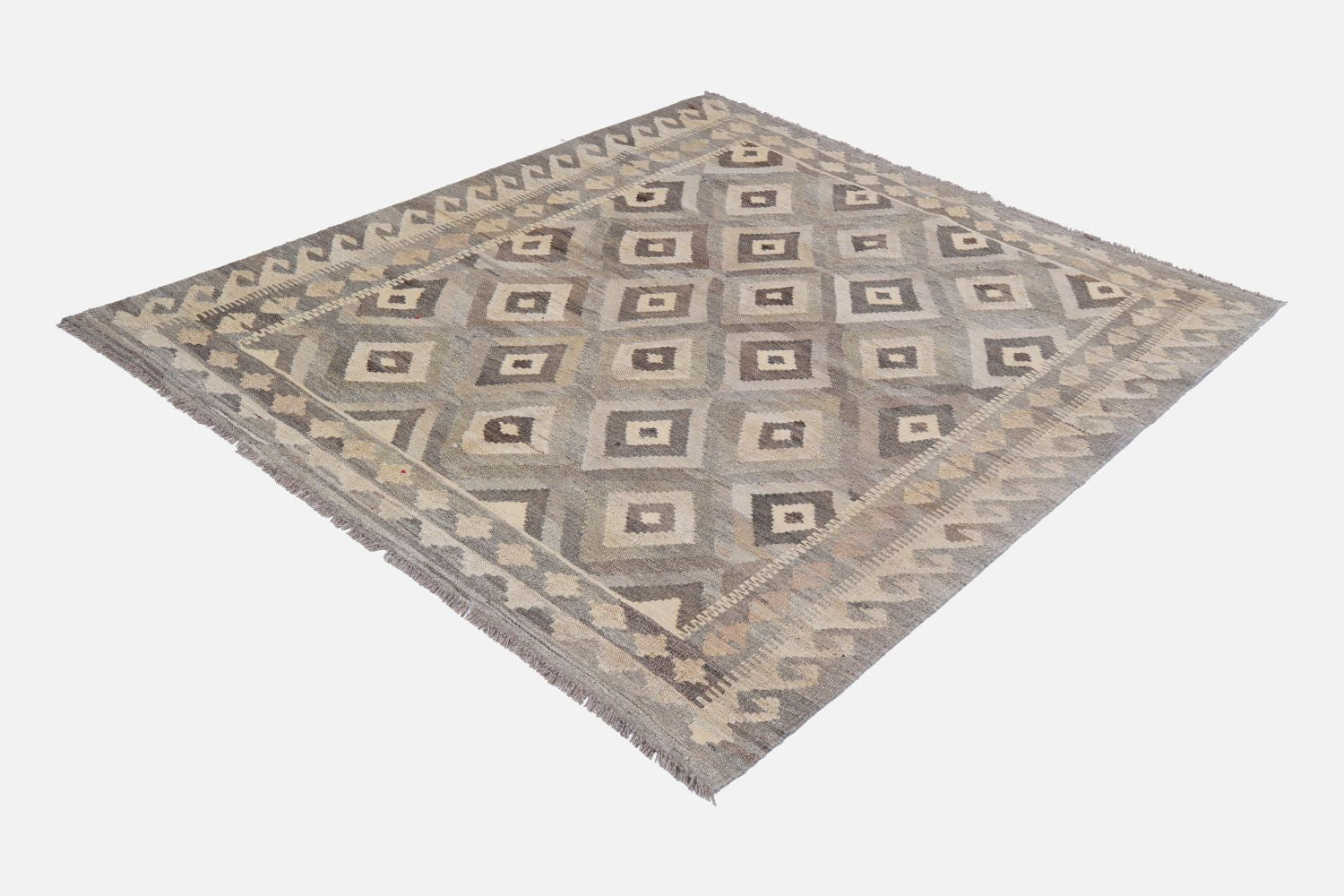 Beige Tapijt Laagpolig Handgeweven Wollen Vloerkleed - Omid Afghan Natural Kelim 175x130