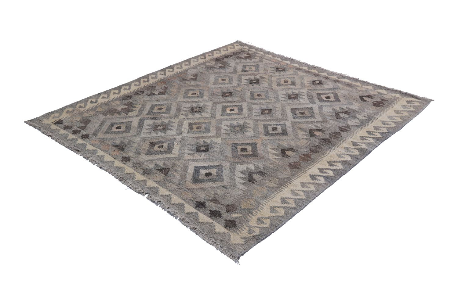 Beige Tapijt Laagpolig Handgeweven Wollen Vloerkleed - Omid Afghan Natural Kelim 174x128