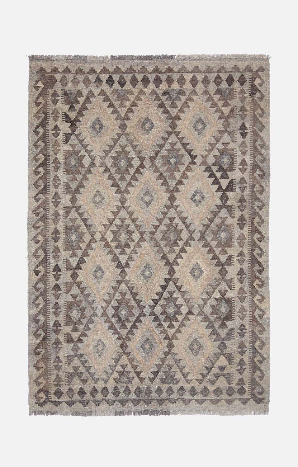 Beige Tapijt Laagpolig Handgeweven Wollen Vloerkleed - Omid Afghan Natural Kelim 180x127