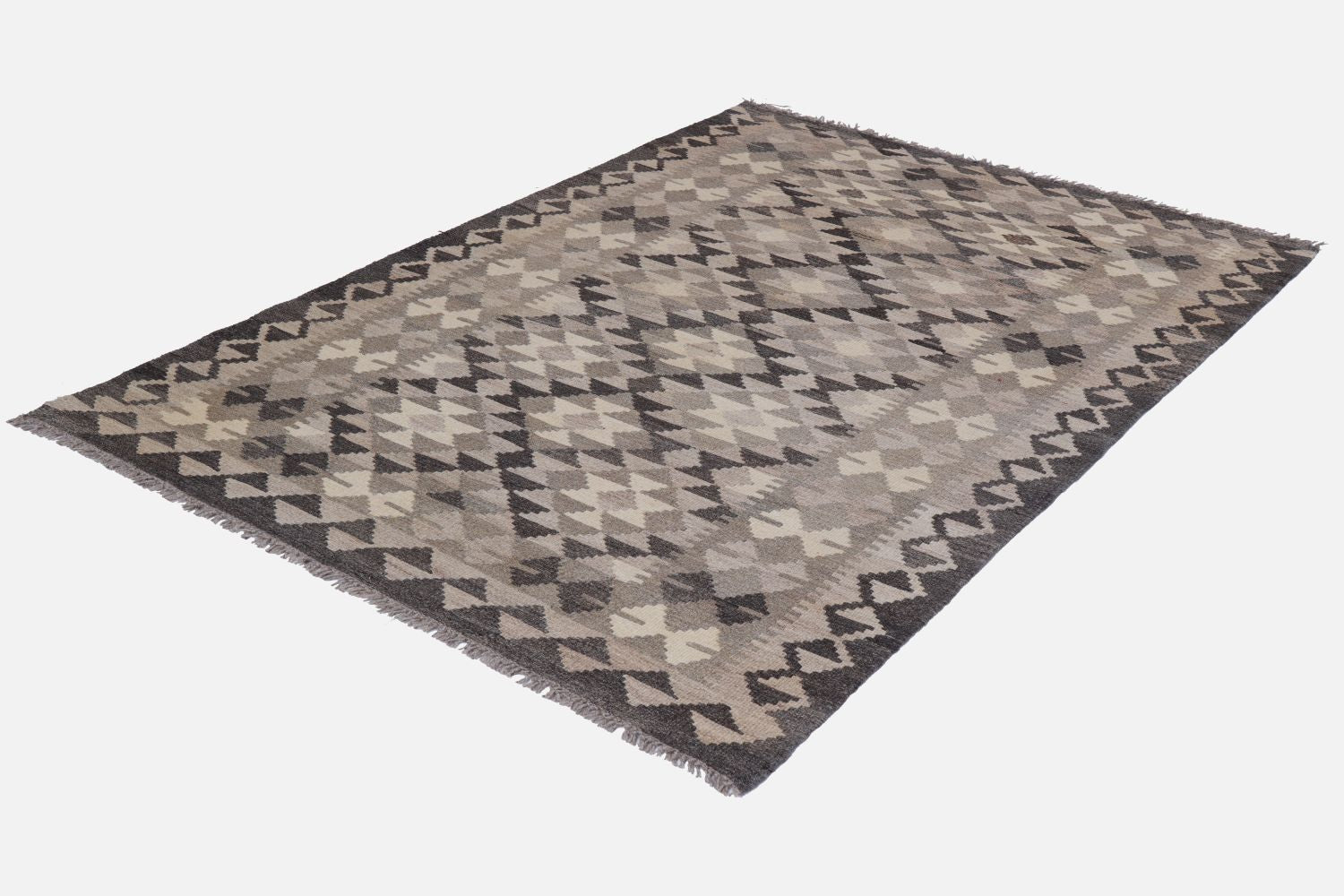 Beige Tapijt Laagpolig Handgeweven Wollen Vloerkleed - Omid Afghan Natural Kelim 177x98