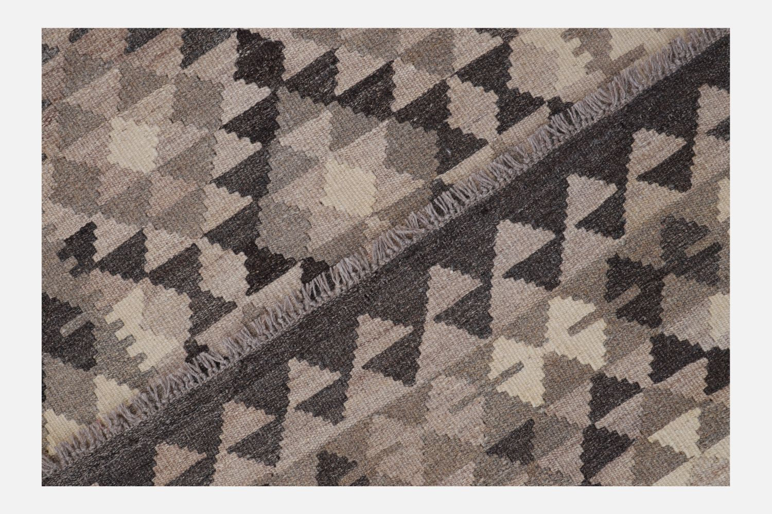 Beige Tapijt Laagpolig Handgeweven Wollen Vloerkleed - Omid Afghan Natural Kelim 177x98