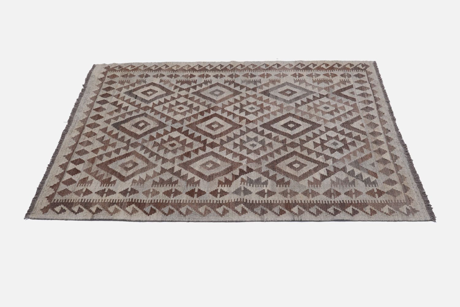 Beige Tapijt Laagpolig Handgeweven Wollen Vloerkleed - Omid Afghan Natural Kelim 152x110