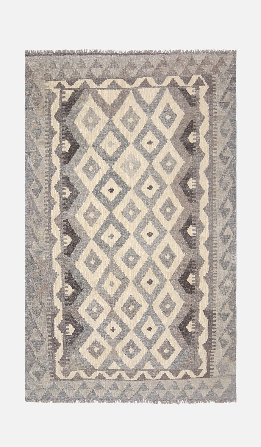 Beige Tapijt Laagpolig Handgeweven Wollen Vloerkleed - Omid Afghan Natural Kelim 164x103