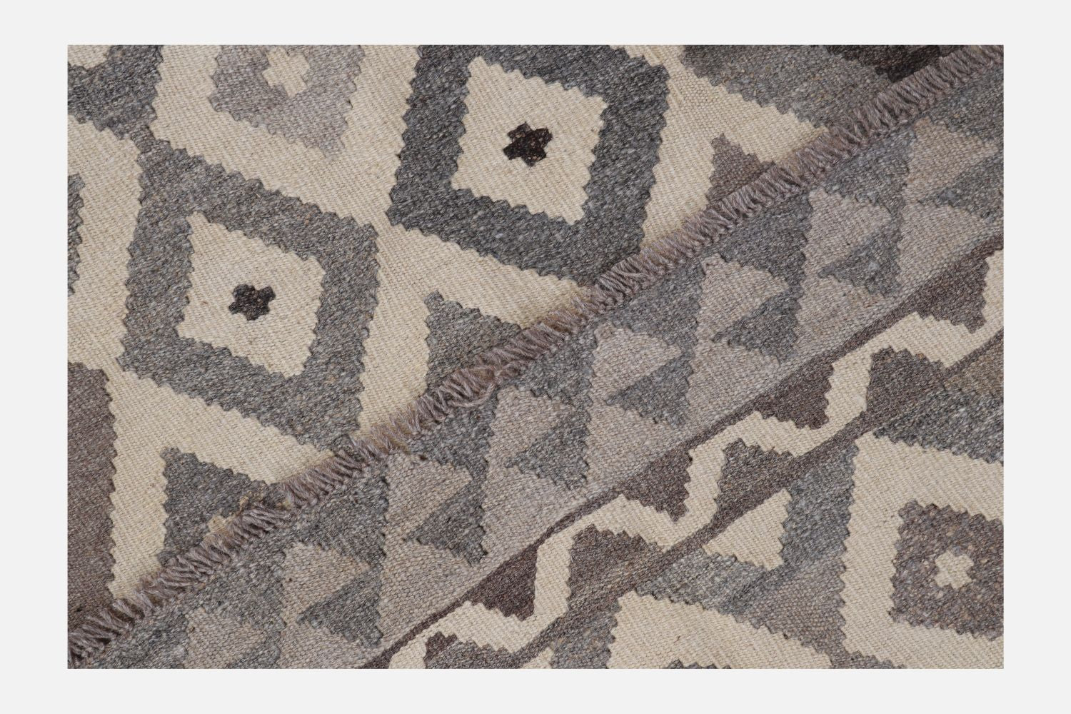 Beige Tapijt Laagpolig Handgeweven Wollen Vloerkleed - Omid Afghan Natural Kelim 164x103