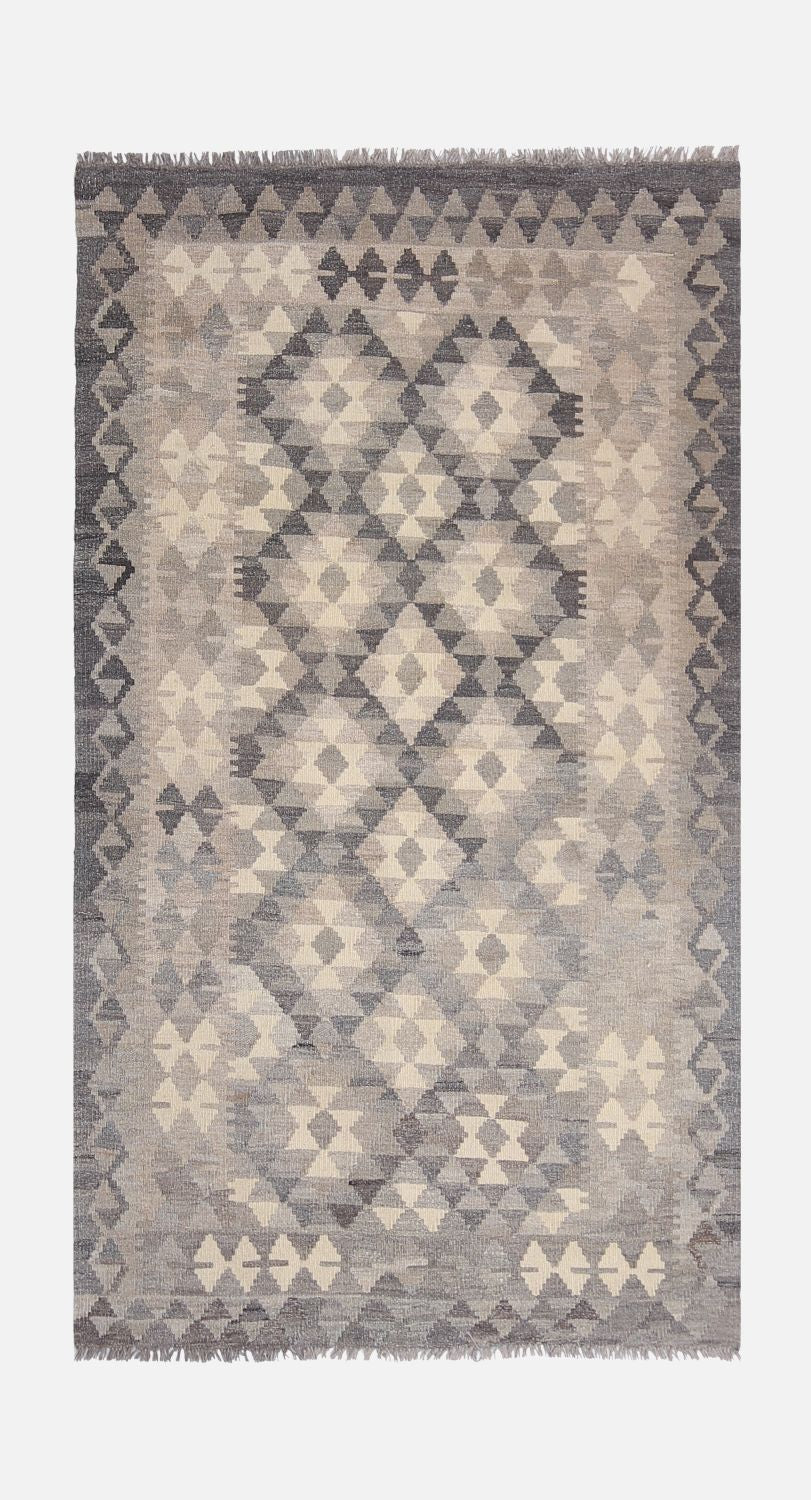 Beige Tapijt Laagpolig Handgeweven Wollen Vloerkleed - Omid Afghan Natural Kelim 177x100