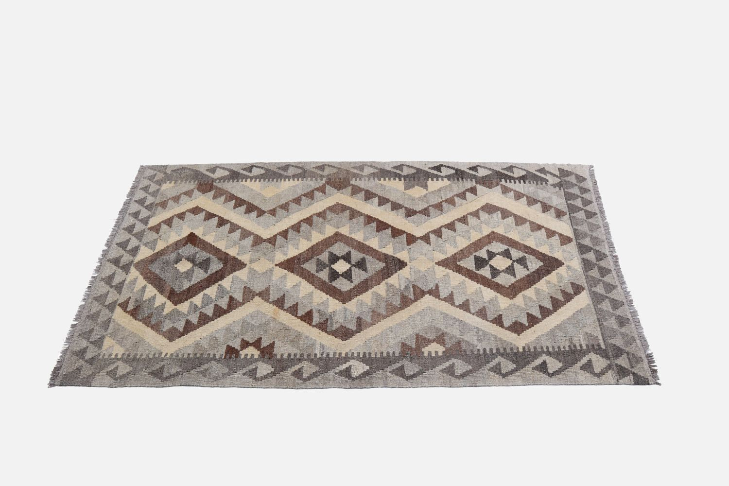 Beige Tapijt Laagpolig Handgeweven Wollen Vloerkleed - Omid Afghan Natural Kelim 167x101