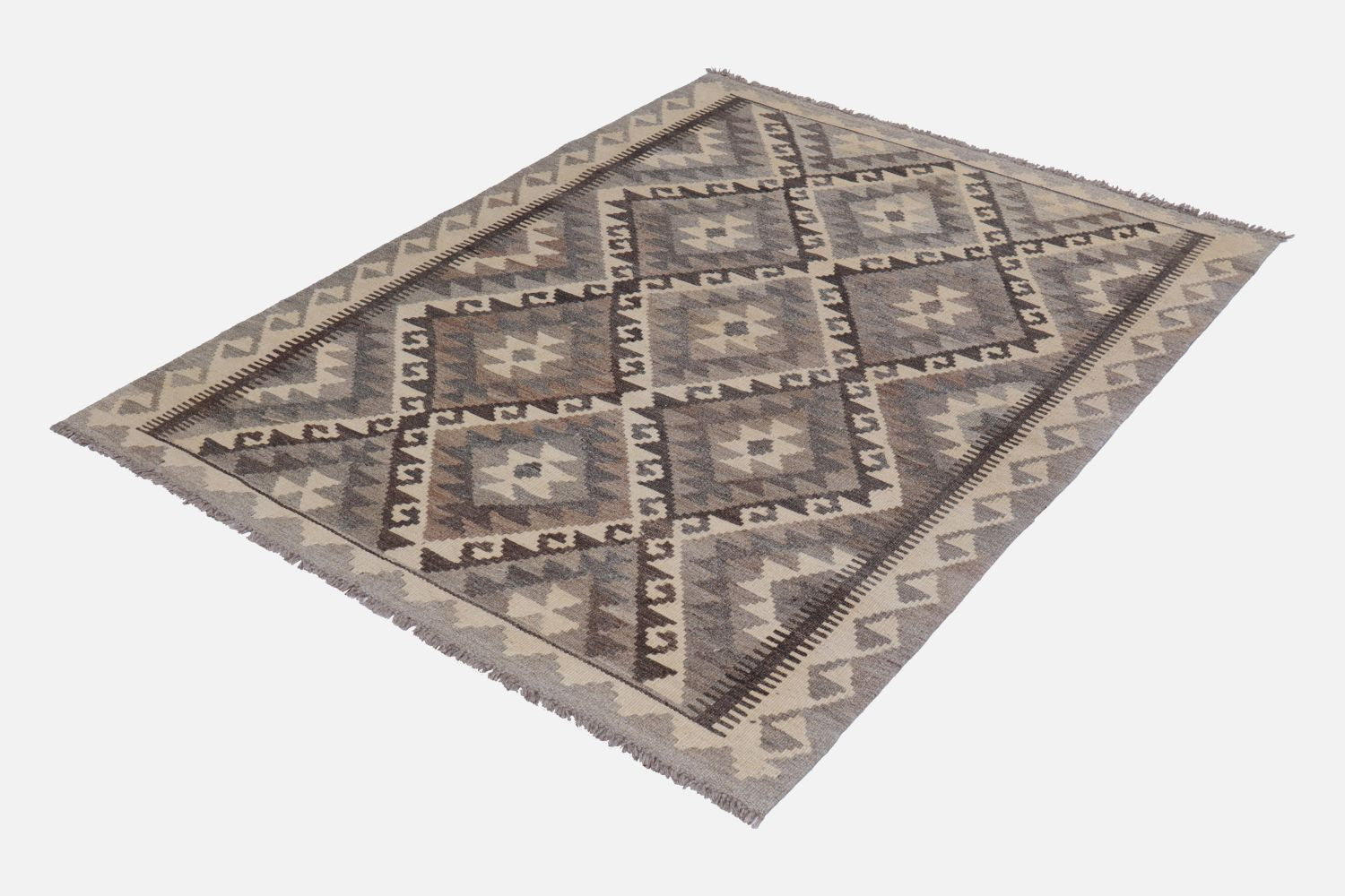 Beige Tapijt Laagpolig Handgeweven Wollen Vloerkleed - Omid Afghan Natural Kelim 154x102
