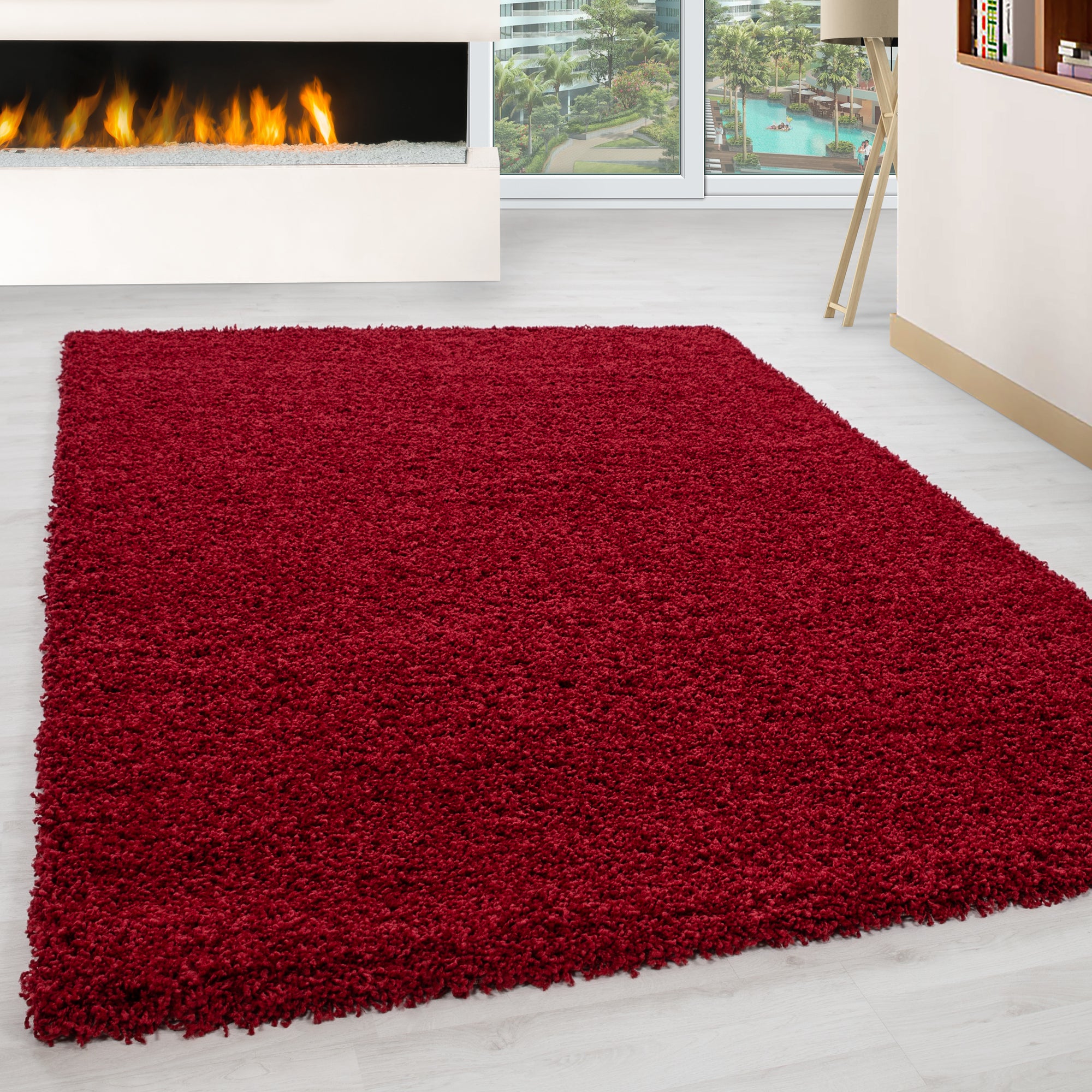 Rood Tapijt Hoogpolig Vloerkleed - Omid Essential - Omid Carpets