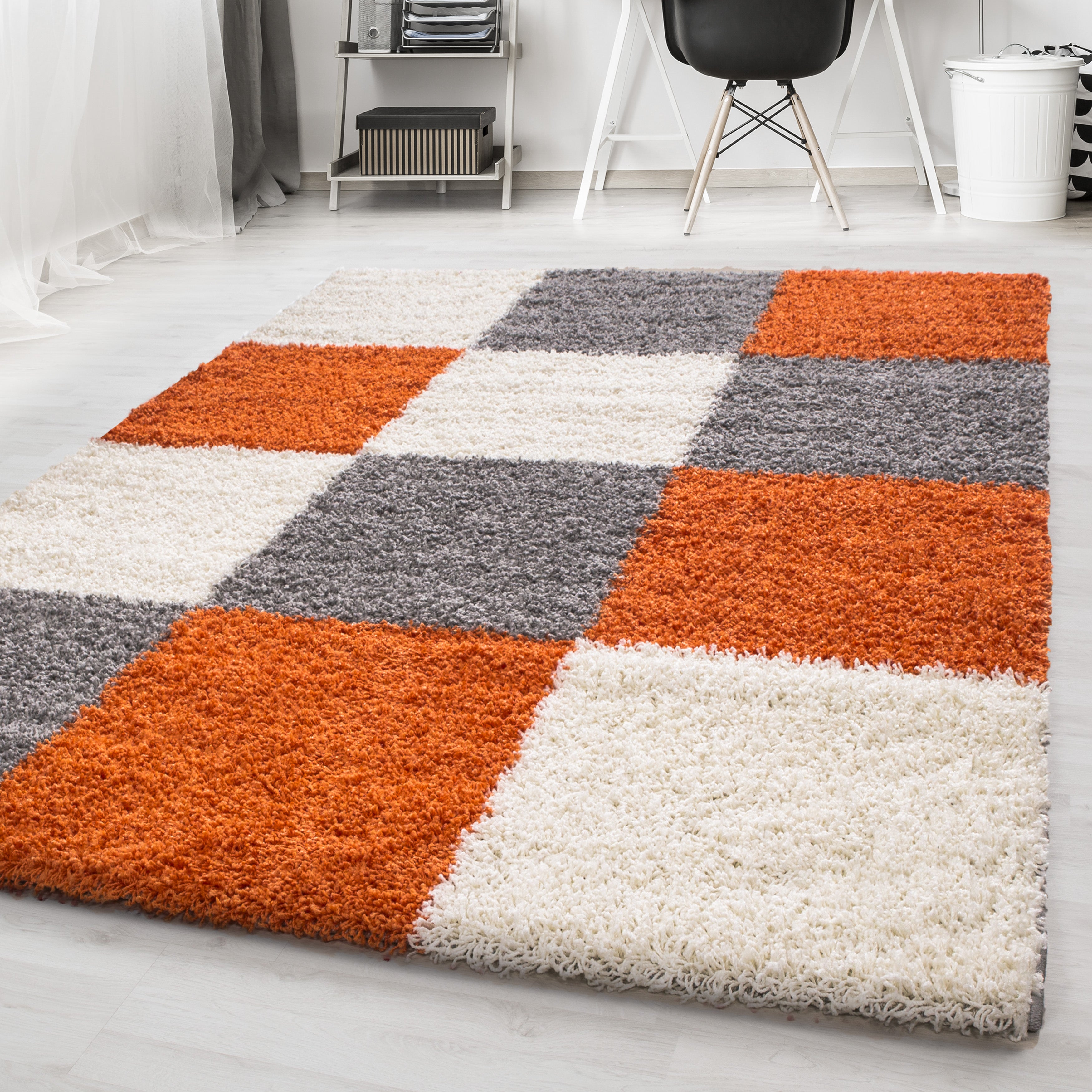 Oranje Tapijt Hoogpolig Vloerkleed - Omid Essential Blokjes - Omid Carpets