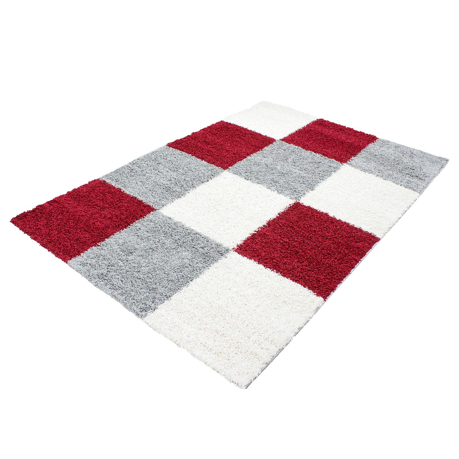 Rood Tapijt Hoogpolig Vloerkleed - Omid Essential Blokjes - Omid Carpets