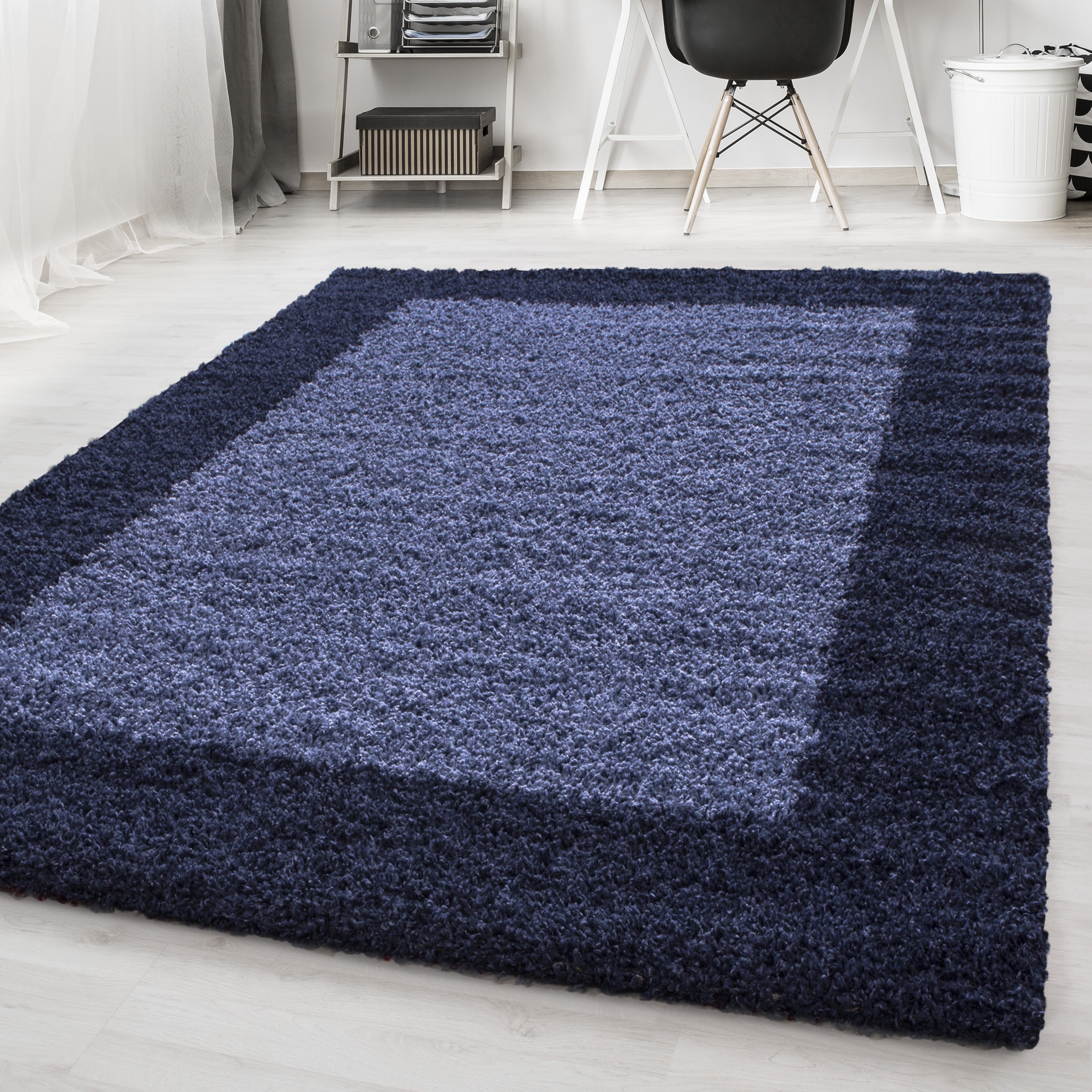 Blauw Tapijt Hoogpolig Vloerkleed - Omid Essential Kader - Omid Carpets