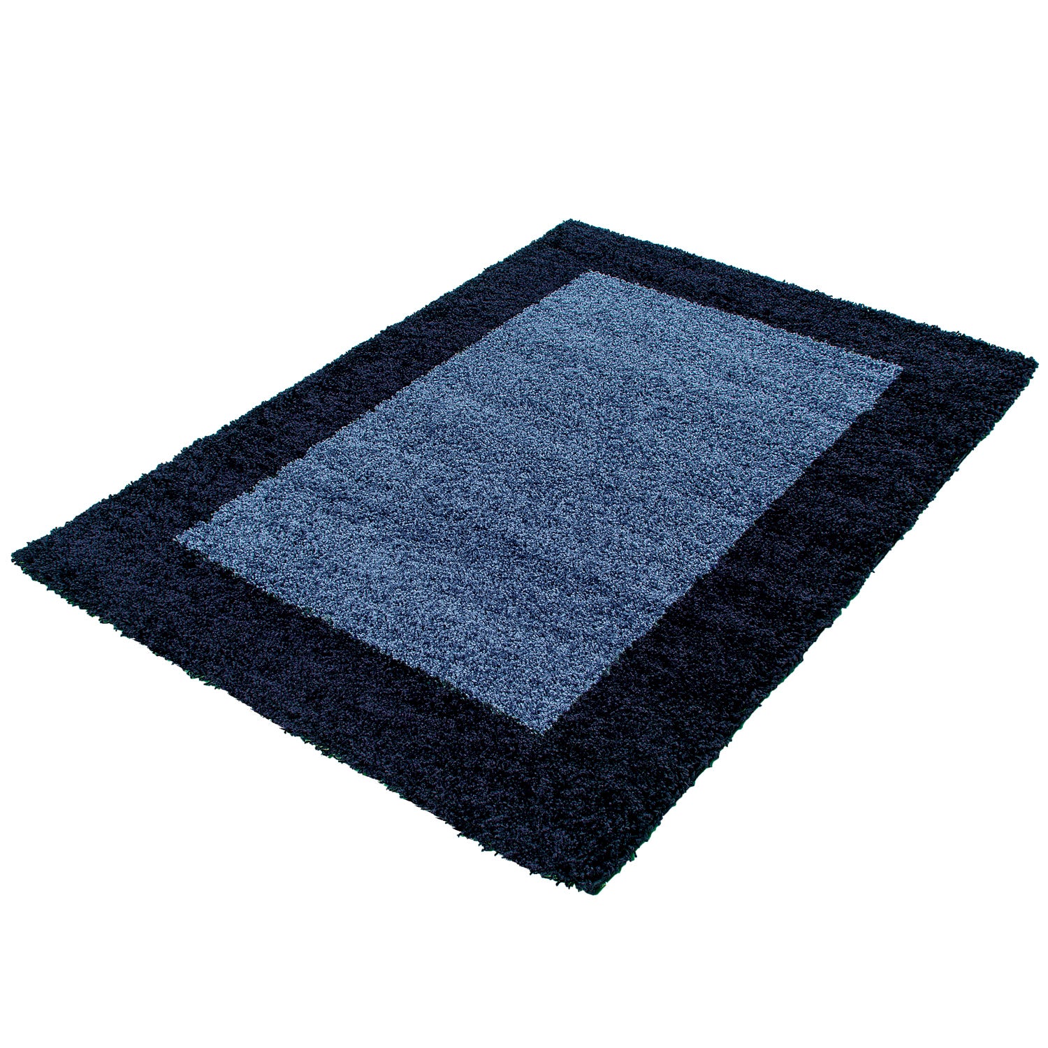 Blauw Tapijt Hoogpolig Vloerkleed - Omid Essential Kader - Omid Carpets