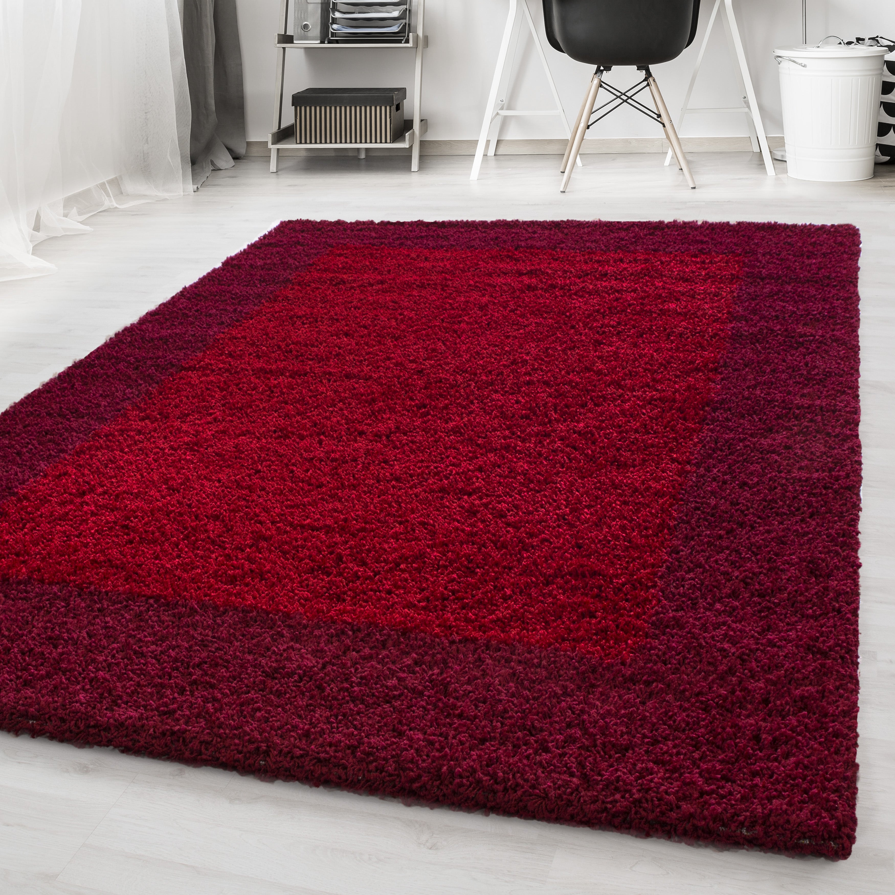 Rood Tapijt Hoogpolig Vloerkleed - Omid Essential Kader - Omid Carpets