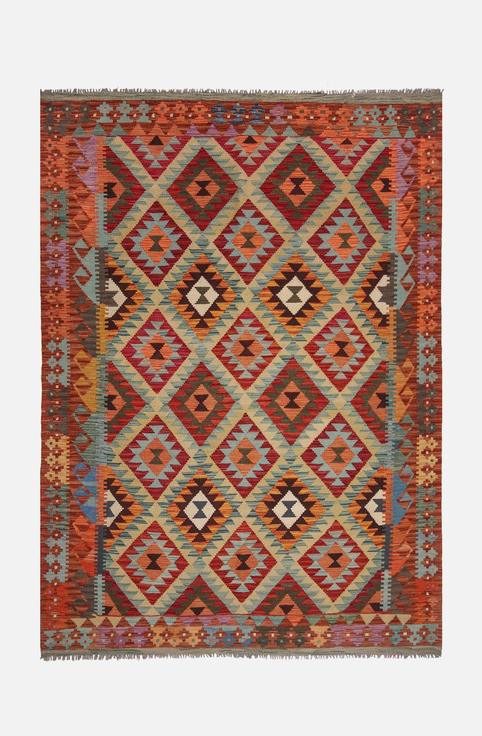Kleurrijk Tapijt Laagpolig Handgeweven Wollen Vloerkleed - Omid Afghan Kelim 250x178