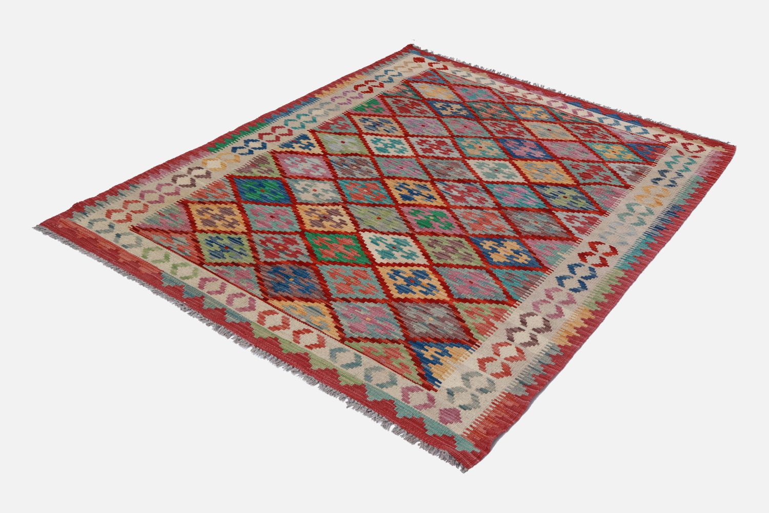 Kleurrijk Tapijt Laagpolig Handgeweven Wollen Vloerkleed - Omid Afghan Kelim 180x127