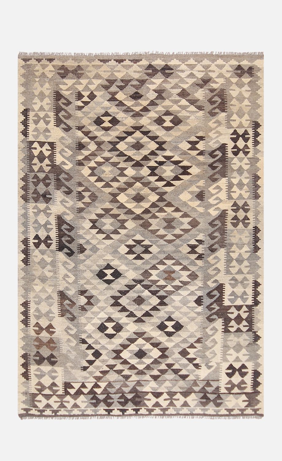 Beige Tapijt Laagpolig Handgeweven Wollen Vloerkleed - Omid Afghan Natural Kelim 234x159