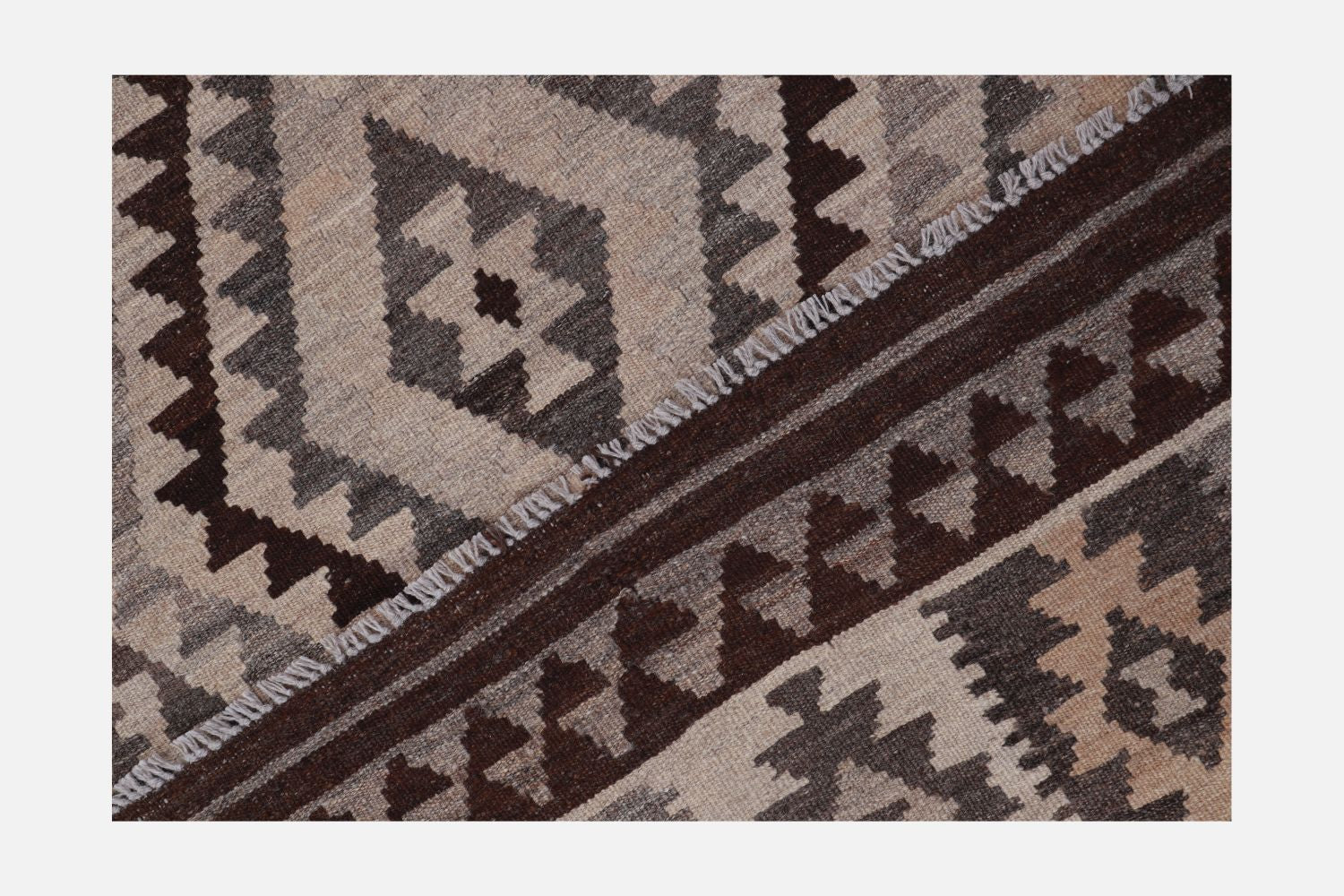 Beige Tapijt Laagpolig Handgeweven Wollen Vloerkleed - Omid Afghan Natural Kelim 205x140