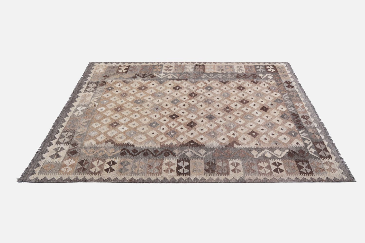 Beige Tapijt Laagpolig Handgeweven Wollen Vloerkleed - Omid Afghan Natural Kelim 207x160