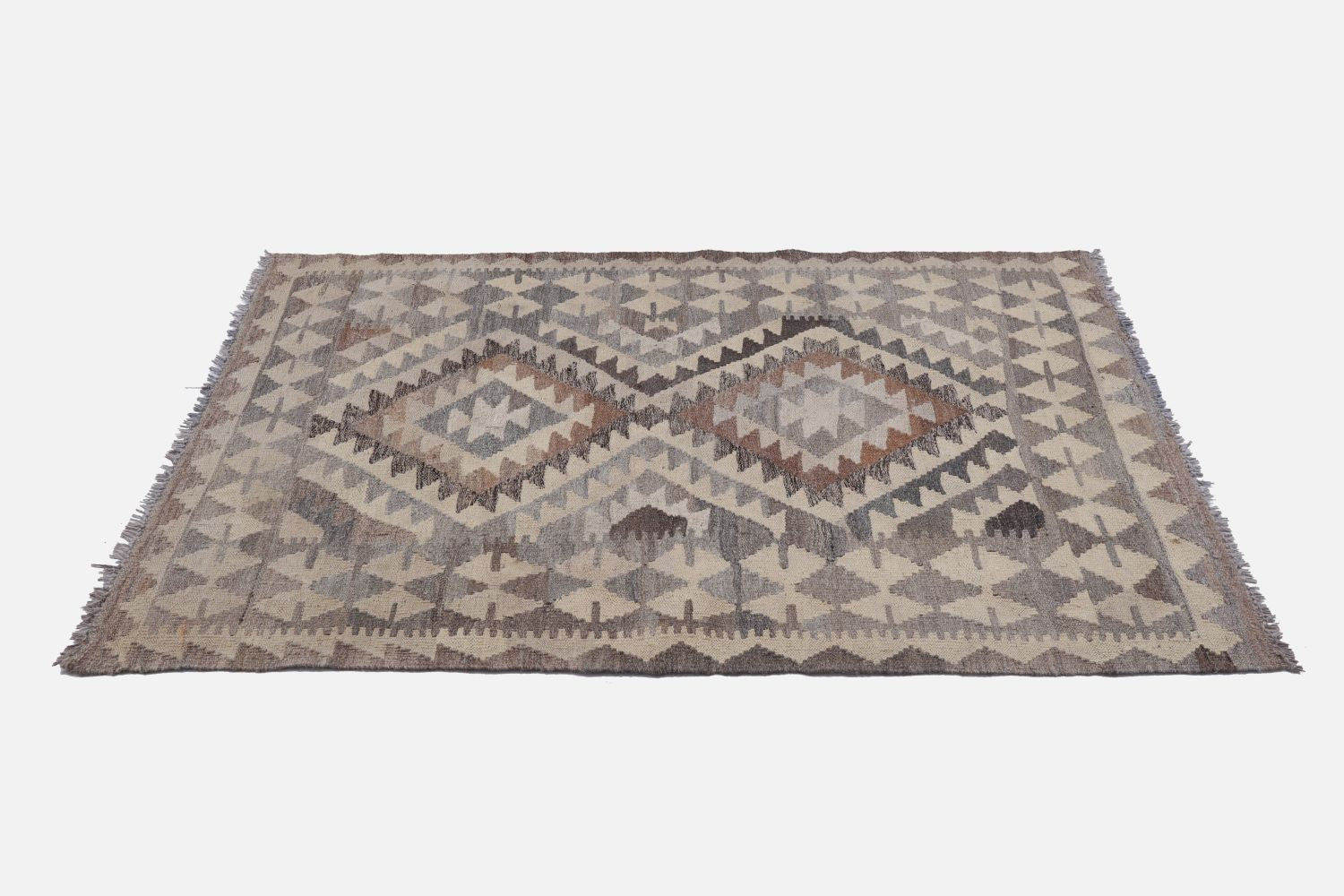 Beige Tapijt Laagpolig Handgeweven Wollen Vloerkleed - Omid Afghan Natural Kelim 147x99