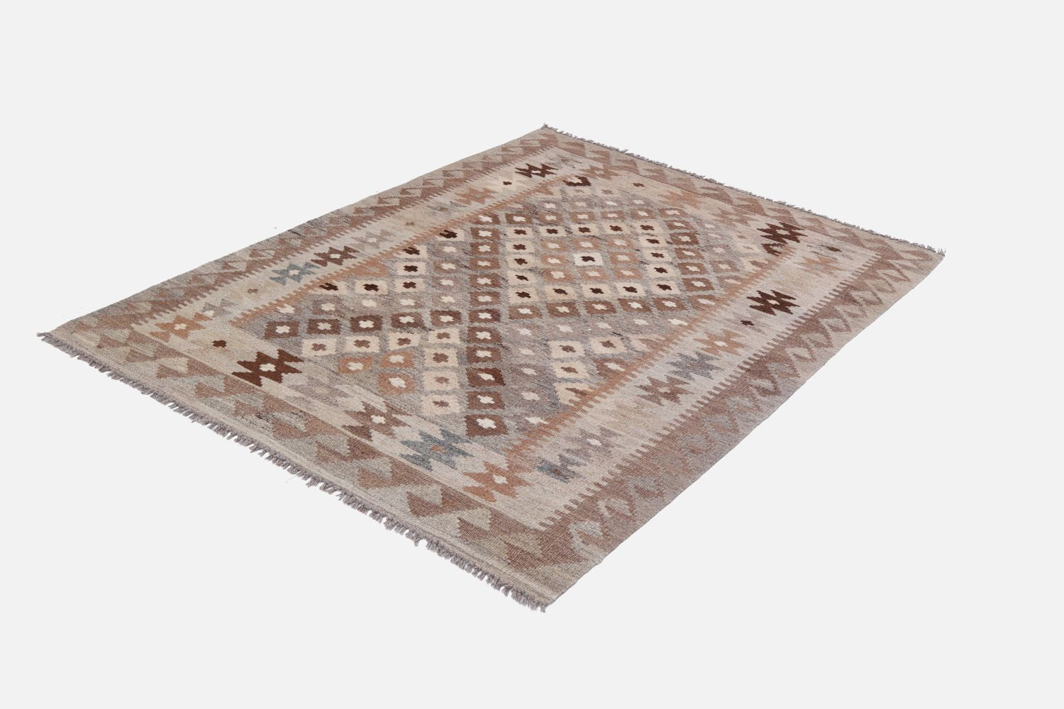 Beige Tapijt Laagpolig Handgeweven Wollen Vloerkleed - Omid Afghan Natural Kelim 140x95