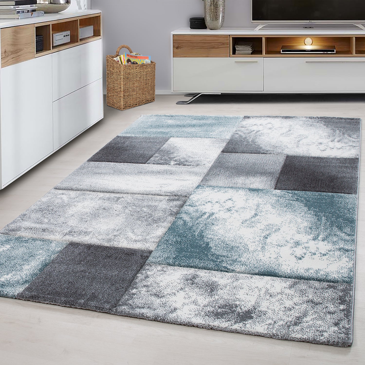 Blauw Tapijt Laagpolig Vloerkleed Omid Modern Vibes - Omid Carpets