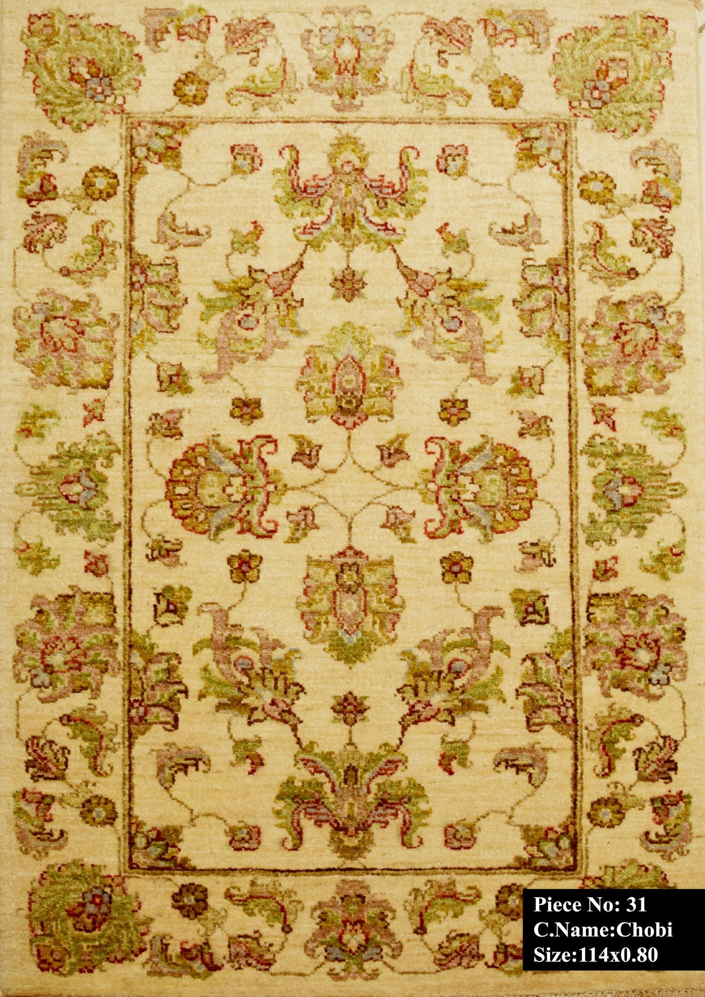 Crème En Mosgroene Hangende Tuinen Van Babylon Chobi Tapijt 114x80 - Omid Carpets