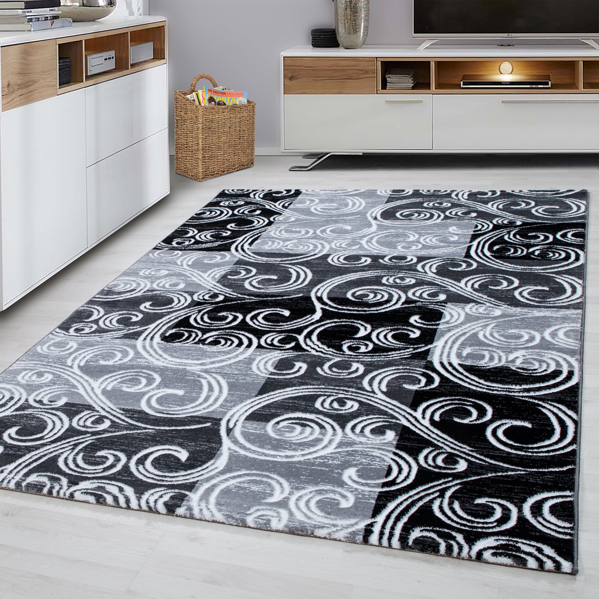 Grijs Tapijt Laagpolig Vloerkleed Omid Curve - Omid Carpets